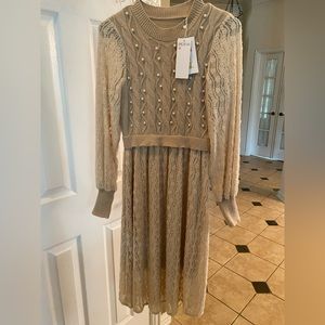 Women’s laced dress, NWT, size S, pearls on top knit and 2 layers on bottom